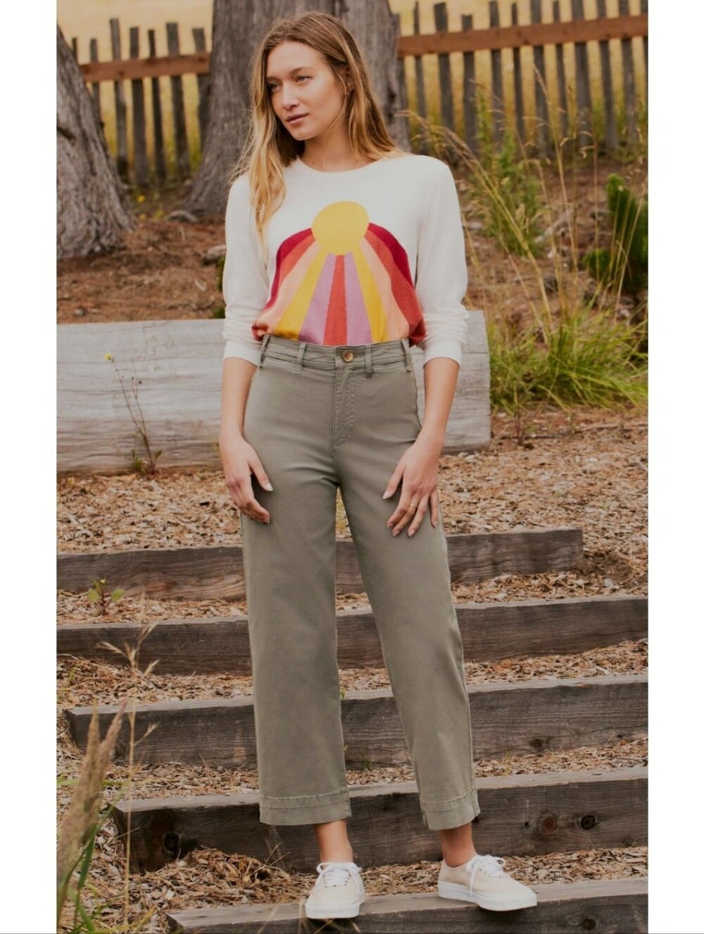 Marine Layer Bridget Crop Pants Straight Leg Green High Waisted Rise Boho